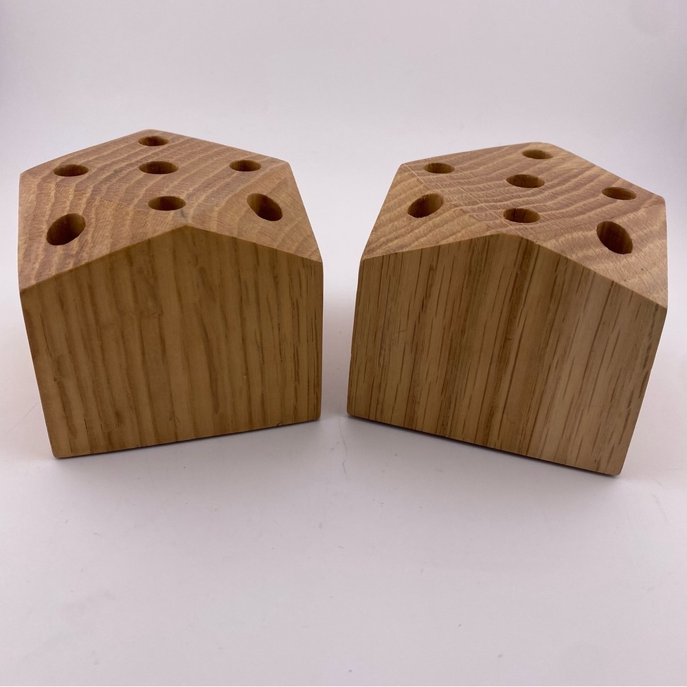 Lot of 2 Vintage Oak Multi-Hole Pen Holder signed L. Julien